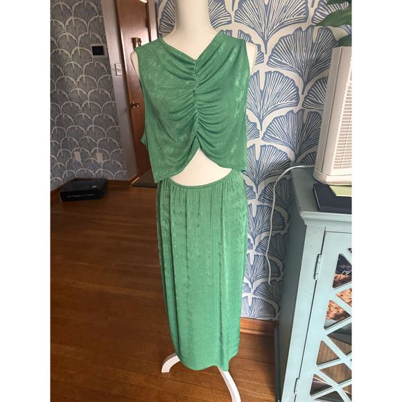 PRETTYLITTLETHING Dresses & Skirts - PRETTYLITTLETHINGS Ruched Green Shimmer Cut-Out Tank Dress Sz. 18